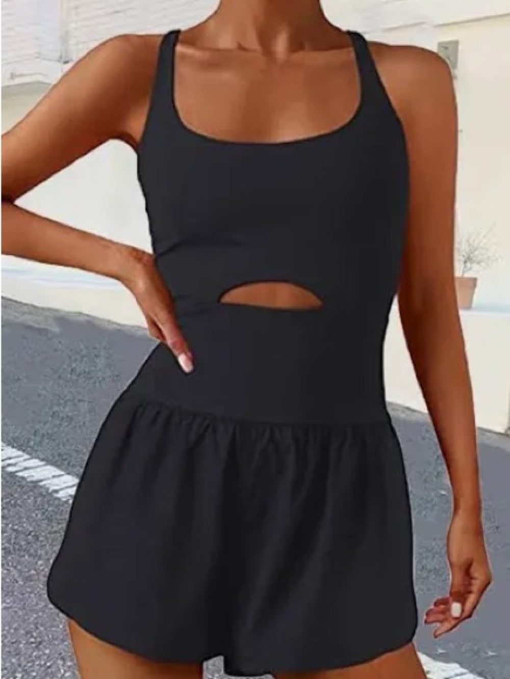 Altar'd State Black Cutout Tank Athletic Romper